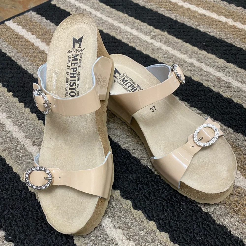 Sz 37(7.5)⭐️New Mephisto Lidia Nude Crystal Patent Leather Wedge.⭐️See Reference - Picture 9 of 15